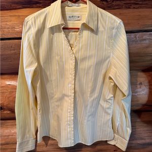 GORGEOUS ORVIS WRINKLE FREE LEMON YELLOW STRIPE BLOUSE. EXCELLENT CONDITION.